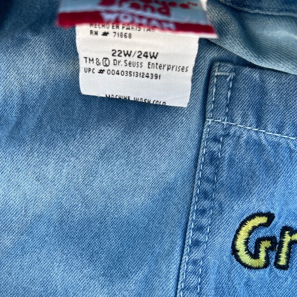 Vintage Dr Seuss The Grinch Denim Button Up - Picture 4 of 6